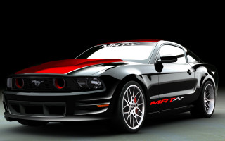 Black mustang red stripe parked - hood free wallpaper for desktop