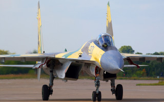 Jet fighter runway trees clouds - a jet fighter free wallpaper