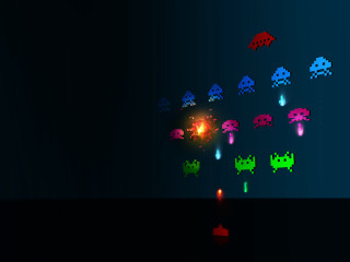 Pixel art colorful shapes dark - different color and shapes free wallpaper