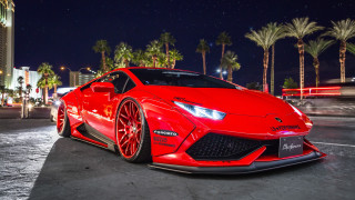 Red sports car night palm - rim free wallpaper