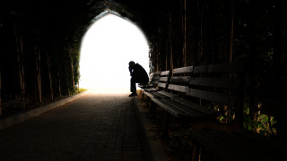 Tunnel bench stand moon city - somber free wallpaper