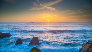 Sunset ocean waves rocks foreground 4 - rock free wallpaper for desktop
