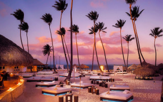 Beach snow palm trees sunset - dreamy free wallpaper