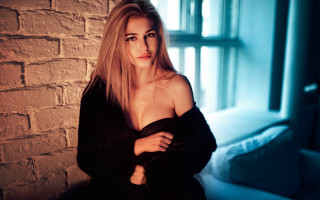 Romantic woman black dress brick - leaning free wallpaper for desktop