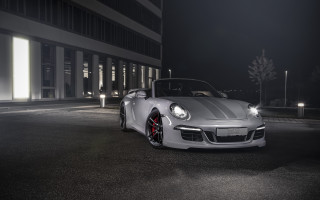White sports car night parking 4 - its hood free wallpaper