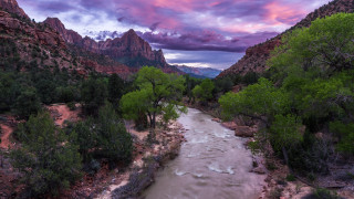 River forest purple sky mountains - a mountain range in the distance free wallpaper