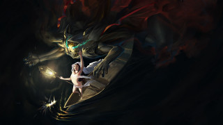 Woman dancing dragon light fantasy - a white dress free wallpaper for desktop