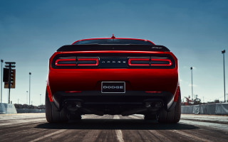 Red dodge car back road - back view free wallpaper