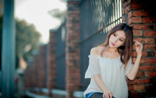 Woman brick wall portrait cosplay - a pony tail free wallpaper