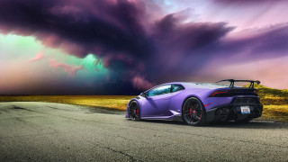 Purple sports car cloudy sky 2 - sky behind free wallpaper