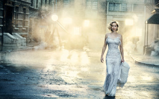 Rainy street woman white dress - a street in the rain free wallpaper