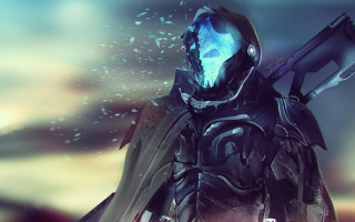 Futuristic suit man glowing helmet - a futuristic suit holding free wallpaper for desktop