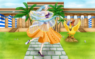 Woman dancing grass bird sunny - egyptian art free wallpaper