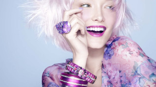 Woman pinkhair purpledress purplejewelry fauvism - pink hair free wallpaper