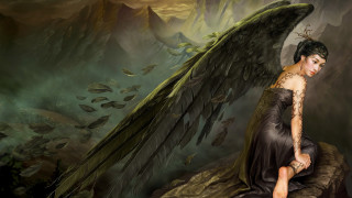 Woman angel wings tattoo gothic - above her head free wallpaper for desktop