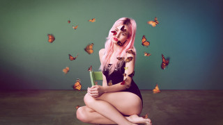 Pink hair woman butterflies autumn - charlotte harding free wallpaper for desktop
