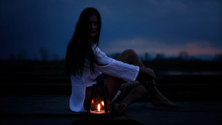 Woman sitting lantern candle night - candle free wallpaper