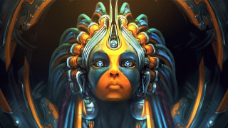 Afrofuturism cyberpunk digitalpainting blueeyes yellowheaddress - a digital painting of a woman free wallpaper