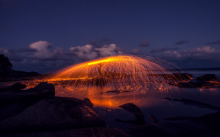 Firework night sky reflection water - david boyd free wallpaper