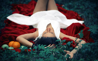 Woman grass fruit white shirt - anne geddes free wallpaper for desktop