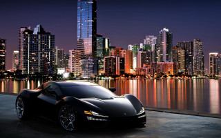 Black sports car tokyo cityscape - a black sports car free wallpaper for desktop