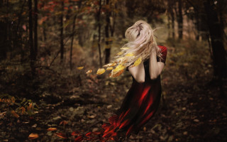 Woman red dress woods autumn 2 - brooke shaden free wallpaper for desktop