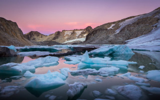 Mountain iceberg lake sunset pink - photograph free wallpaper for desktop