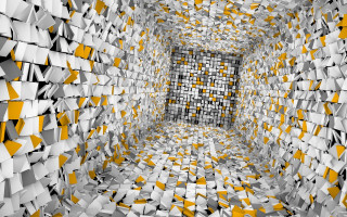 Large abstract cubes door illusion - the wall and floor free wallpaper