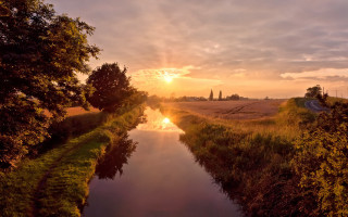 River countryside sunset cloudy sky - lush free wallpaper