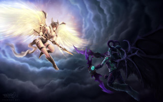 Woman sword demon wings clouds - wing free wallpaper