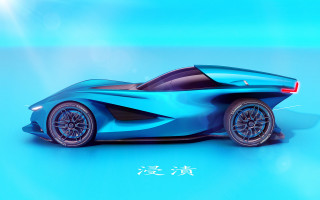 Blue car chinese 3d render - chinese character free wallpaper