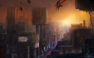 Cityscape clocktower afrofuturism mattepainting architecture - a painting of a city free wallpaper