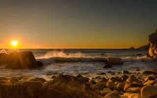 Sunset ocean rocks waves person 3 - rock free wallpaper