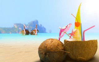 Coconut straw umbrella beach boat - cedric seaut free wallpaper for desktop