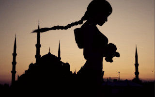 Silhouette woman teddy bear sunset - a teddy bear in front free wallpaper