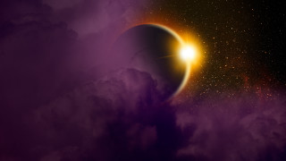 Eclipse clouds stars moon city - yellow light free wallpaper for desktop