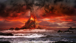 Volcano eruption ocean sunset matte - the sky over the ocean free wallpaper