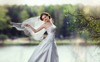 Wedding dress lake veil breeze - a woman in a wedding dress free wallpaper