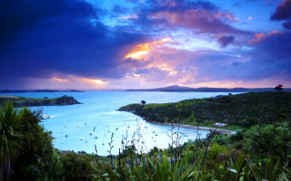 Sunset bay boats cloudy sky - bob thompson free wallpaper for desktop