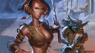 Woman bikini sword demon desert - a woman in a bikini holding free wallpaper