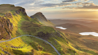 Scenic mountain winding road lake - a lake in the distance free wallpaper