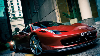 Red sports car city clock - luxury free wallpaper