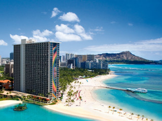 Beach hotel boat water city - typographic free wallpaper for desktop