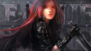 Red haired woman sword armor - red hair holding free wallpaper