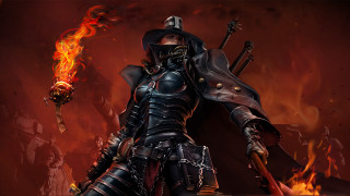 Gothic female sword fire bloodborne - a black outfit holding free wallpaper