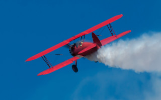 Red airplane smoke wings blue - wing free wallpaper