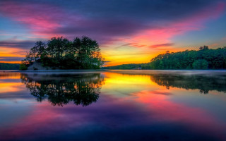 Lake sunset trees house mystical - the other side free wallpaper for desktop