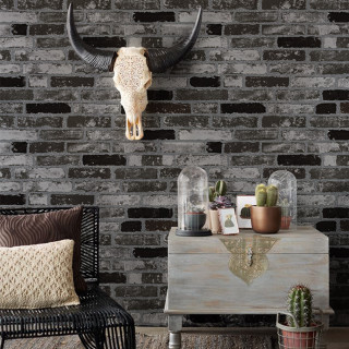Brick wall cow skull chair - a cactus free wallpaper