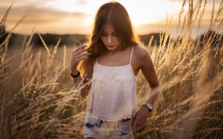 Woman sunset field hair portrait - eszter mattioni free wallpaper