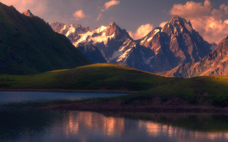 Mountain lake sunset clouds cityscape 4 - derold page free wallpaper